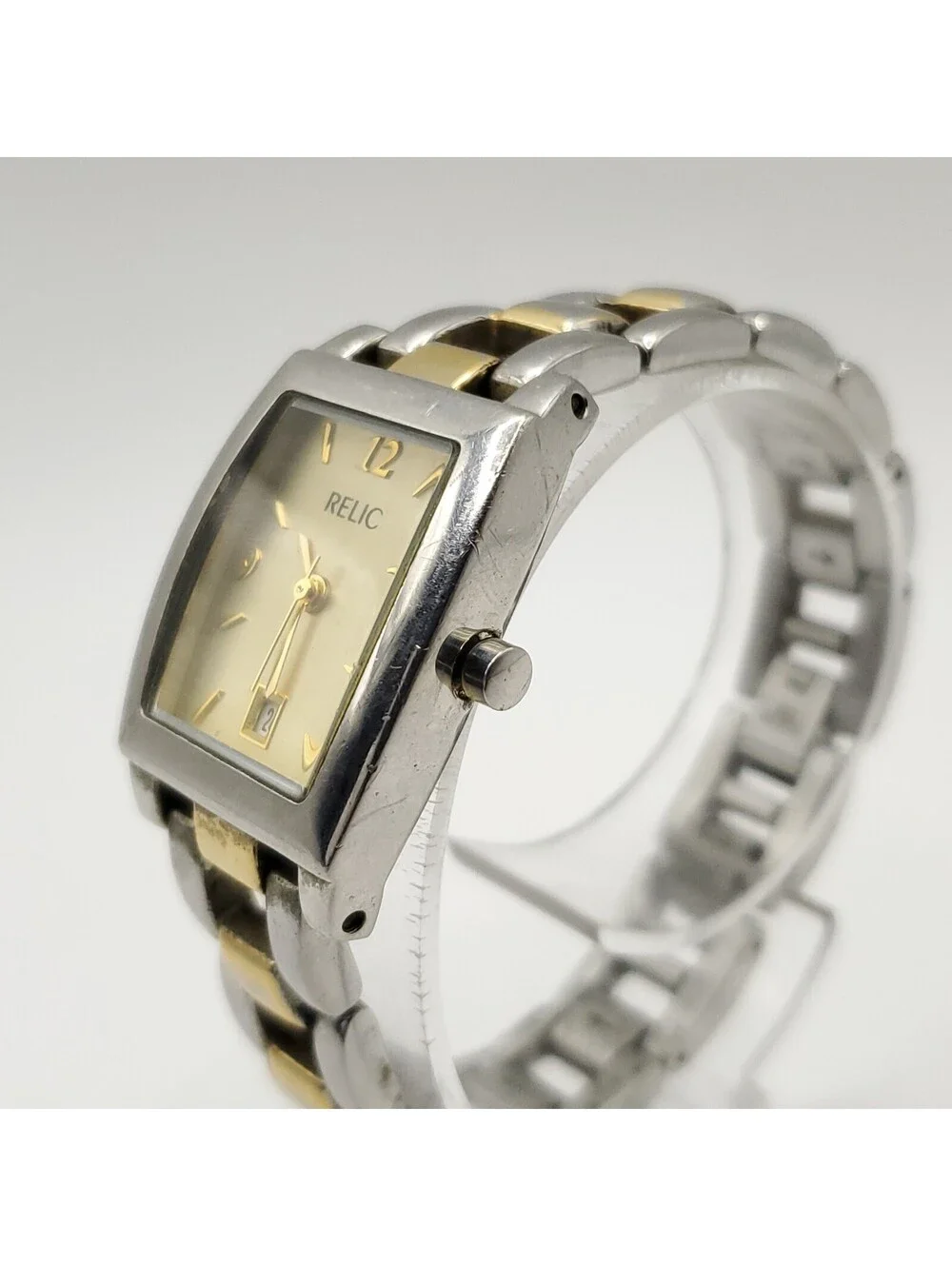 Relic By Fossil Square Womens Watch 22mm Gold Date Dial New Battery